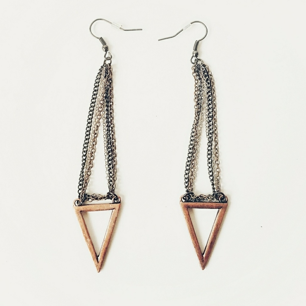 Chic Tri-Color Copper Triangle Drop Earrings